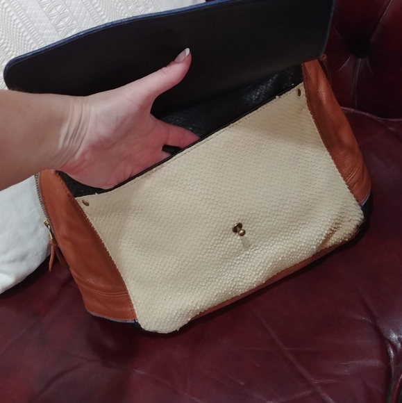 Jerome Dreyfuss "Johan" tricolor genuine python & leather crossbody satchel - Picture 14 of 16